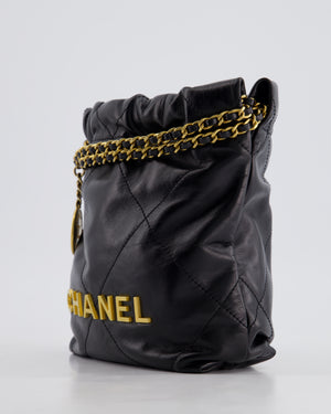 Chanel 22 Small Hobo Bag in Black Shiny Lambskin with Brushed Gold Hardware