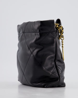 Chanel 22 Mini Hobo Bag in Black Shiny Lambskin with Brushed Gold Hardware