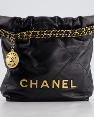 Chanel 22 Mini Hobo Bag in Black Shiny Lambskin with Brushed Gold Hardware