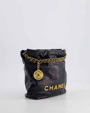 Chanel 22 Small Hobo Bag in Black Shiny Lambskin with Brushed Gold Hardware