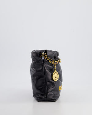 Chanel 22 Small Hobo Bag in Black Shiny Lambskin with Brushed Gold Hardware