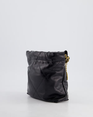 Chanel 22 Small Hobo Bag in Black Shiny Lambskin with Brushed Gold Hardware