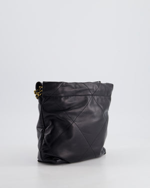 Chanel 22 Small Hobo Bag in Black Shiny Lambskin with Brushed Gold Hardware