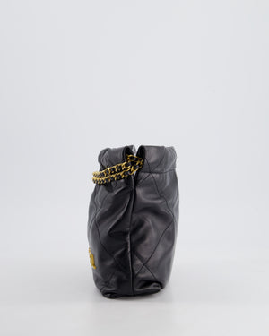 Chanel 22 Small Hobo Bag in Black Shiny Lambskin with Brushed Gold Hardware