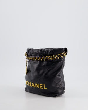 Chanel 22 Mini Hobo Bag in Black Shiny Lambskin with Brushed Gold Hardware