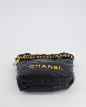 Chanel 22 Small Hobo Bag in Black Shiny Lambskin with Brushed Gold Hardware