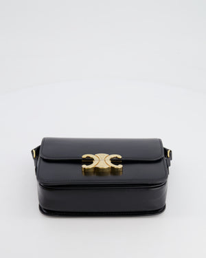 Celine Black Teen Triomphe Bag in Shiny Calfskin Leather with Gold Hardware