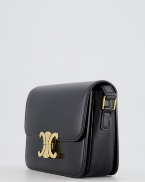 Celine Black Teen Triomphe Bag in Shiny Calfskin Leather with Gold Hardware