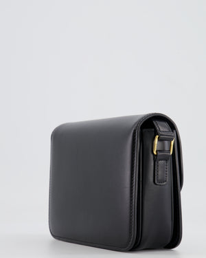 Celine Black Teen Triomphe Bag in Shiny Calfskin Leather with Gold Hardware