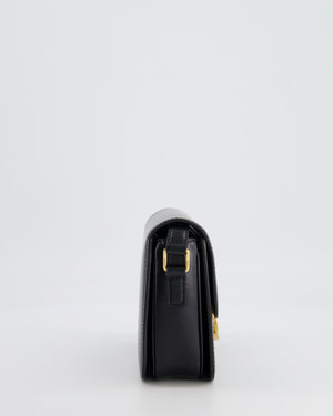 Celine Black Teen Triomphe Bag in Shiny Calfskin Leather with Gold Hardware