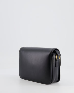 Celine Black Teen Triomphe Bag in Shiny Calfskin Leather with Gold Hardware