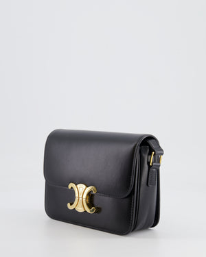 Celine Black Teen Triomphe Bag in Shiny Calfskin Leather with Gold Hardware