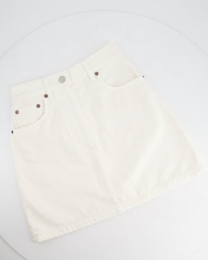 Prada White Denim Mini Skirt With Back Pocket Logo Detail Size IT 36 (UK 4)