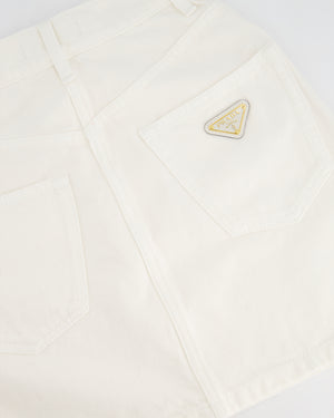 Prada White Denim Mini Skirt With Back Pocket Logo Detail Size IT 36 (UK 4)