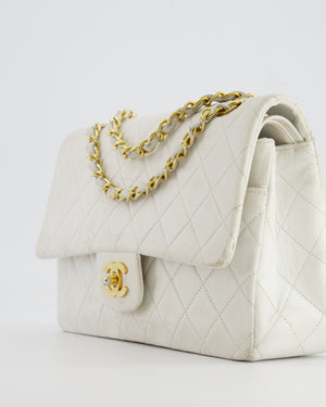 *FIRE PRICE* Chanel Vintage White Medium Classic Double Flap Bag in Lambskin Leather with 24K Gold Hardware