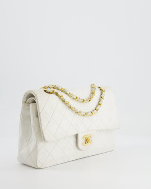 *FIRE PRICE* Chanel Vintage White Medium Classic Double Flap Bag in Lambskin Leather with 24K Gold Hardware