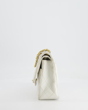 *FIRE PRICE* Chanel Vintage White Medium Classic Double Flap Bag in Lambskin Leather with 24K Gold Hardware