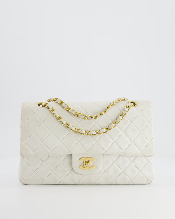 *FIRE PRICE* Chanel Vintage White Medium Classic Double Flap Bag in Lambskin Leather with 24K Gold Hardware