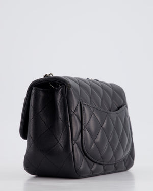 *HOT* Chanel Black Mini Square Flap Bag in Lambskin with Silver Hardware