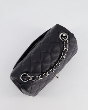 *HOT* Chanel Black Mini Square Flap Bag in Lambskin with Silver Hardware