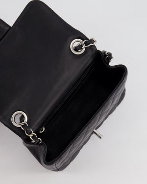 *HOT* Chanel Black Mini Square Flap Bag in Lambskin with Silver Hardware