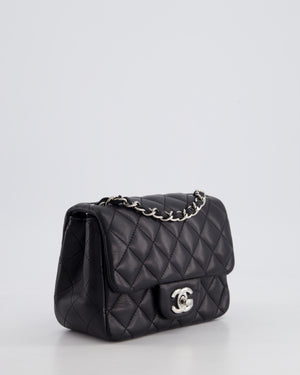 *HOT* Chanel Black Mini Square Flap Bag in Lambskin with Silver Hardware