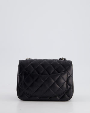 *HOT* Chanel Black Mini Square Flap Bag in Lambskin with Silver Hardware