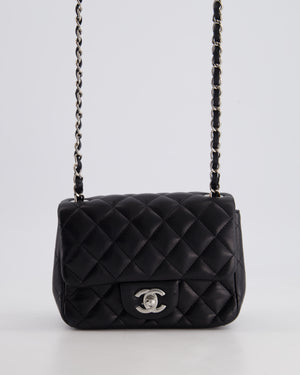 *HOT* Chanel Black Mini Square Flap Bag in Lambskin with Silver Hardware