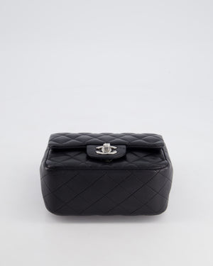 *HOT* Chanel Black Mini Square Flap Bag in Lambskin with Silver Hardware