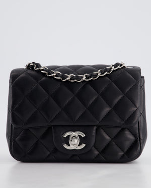 *HOT* Chanel Black Mini Square Flap Bag in Lambskin with Silver Hardware