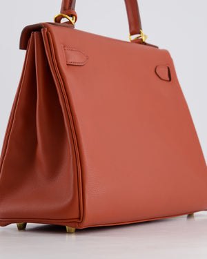 *RARE* Hermès Kelly 28cm Retourne Bag in Brique Evercolour Leather with Gold Hardware