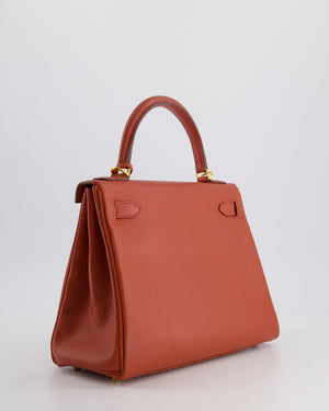 *RARE* Hermès Kelly 28cm Retourne Bag in Brique Evercolour Leather with Gold Hardware