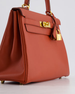 *RARE* Hermès Kelly 28cm Retourne Bag in Brique Evercolour Leather with Gold Hardware