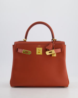 *RARE* Hermès Kelly 28cm Retourne Bag in Brique Evercolour Leather with Gold Hardware