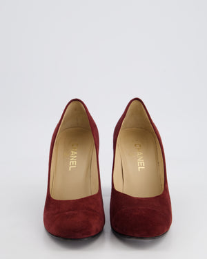 *HOT* Chanel Burgundy Suede Pumps with Gold Metal Heels & CC Logo Details Size EU 40C