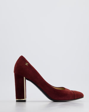 *HOT* Chanel Burgundy Suede Pumps with Gold Metal Heels & CC Logo Details Size EU 40C