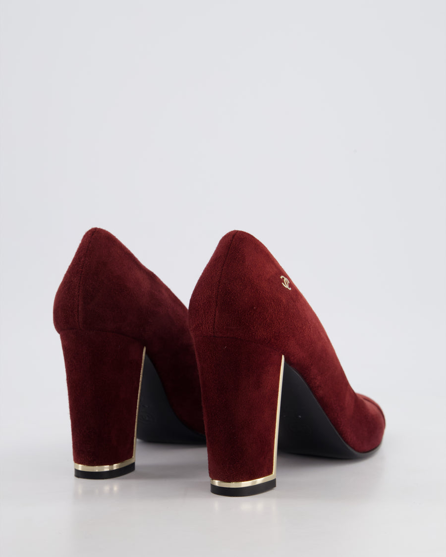 *HOT* Chanel Burgundy Suede Pumps with Gold Metal Heels & CC Logo Details Size EU 40C