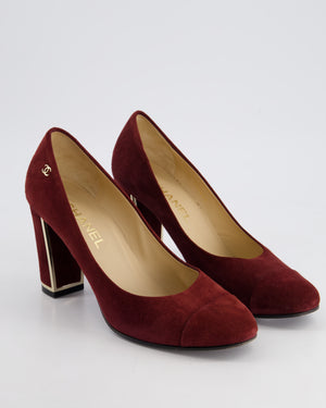 *HOT* Chanel Burgundy Suede Pumps with Gold Metal Heels & CC Logo Details Size EU 40C