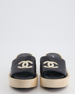 *HOT* Chanel Black Wooden Mules in Lambskin Leather with Cream CC Logo Detail Size EU 40