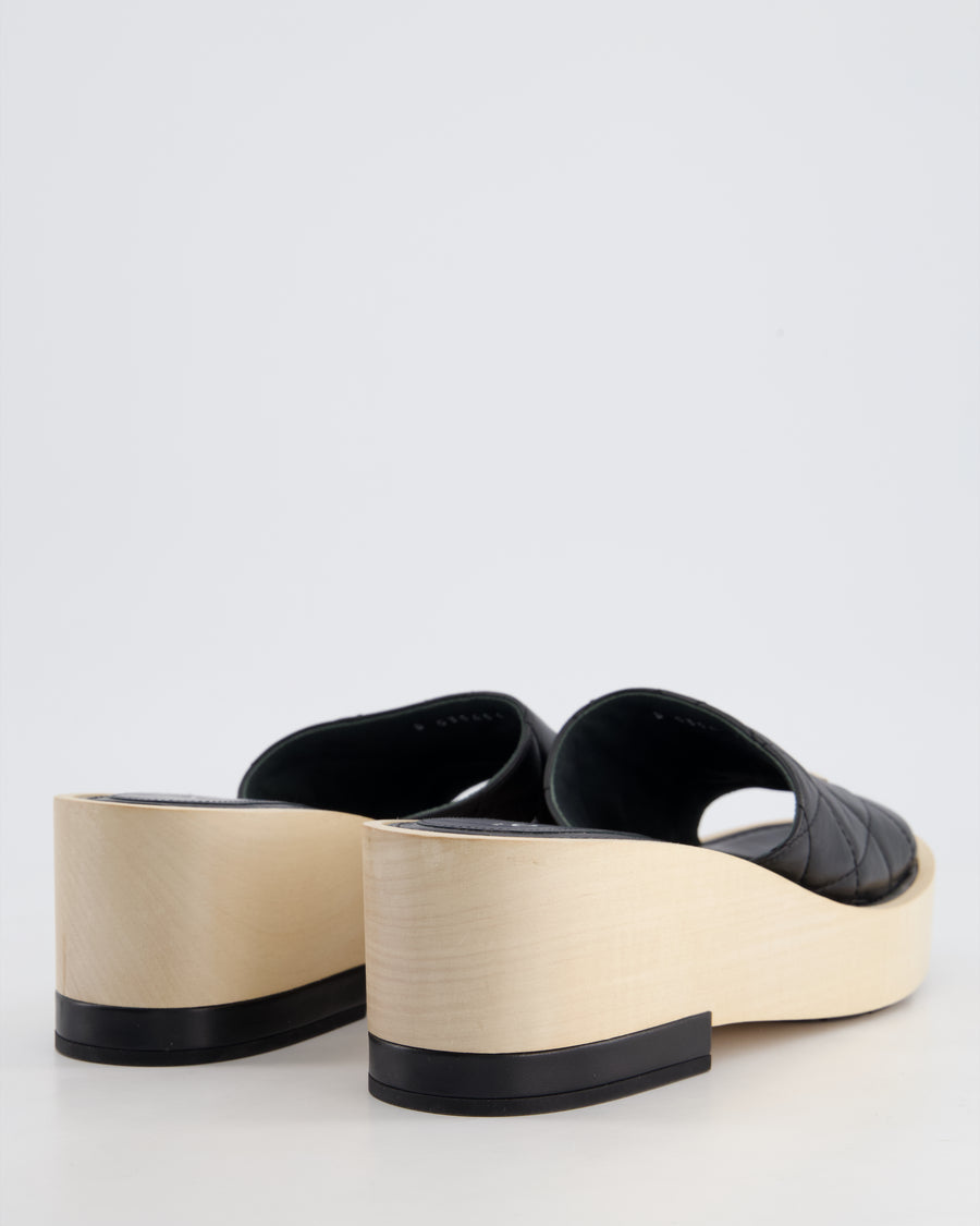 *HOT* Chanel Black Wooden Mules in Lambskin Leather with Cream CC Logo Detail Size EU 40