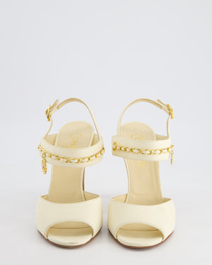 Chanel Cream Slingback Leather Sandals with Gold CC Chain Detail Size EU 39.5