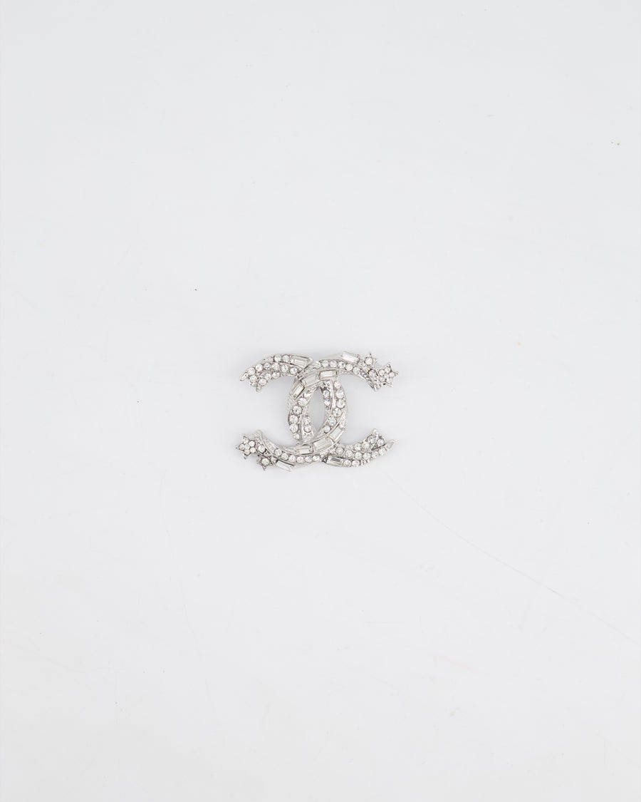 Chanel Silver CC Logo Brooch with Stars and Crystal Details