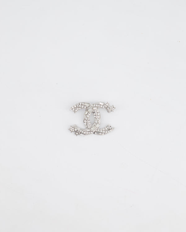 Chanel Silver CC Logo Brooch with Stars and Crystal Details