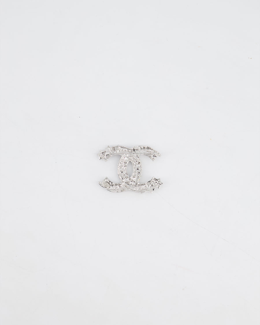 Chanel Silver CC Logo Brooch with Stars and Crystal Details