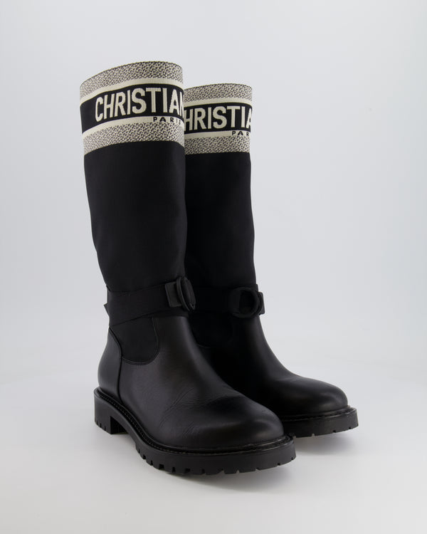 Christian Dior Black Leather D-Major Boots with Canvas Logo Size 41.5 RRP £1,450