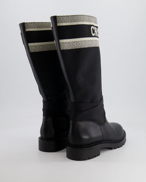 Christian Dior Black Leather D-Major Boots with Canvas Logo Size 41.5 RRP £1,450