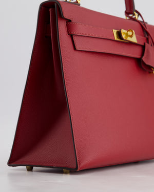 Hermès Kelly 32cm Sellier Bag in Rouge Berlin Epsom Leather With Gold Hardware