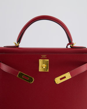 Hermès Kelly 32cm Sellier Bag in Rouge Berlin Epsom Leather With Gold Hardware