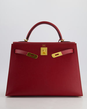 Hermès Kelly 32cm Sellier Bag in Rouge Berlin Epsom Leather With Gold Hardware