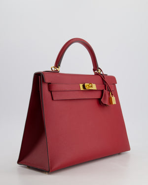 Hermès Kelly 32cm Sellier Bag in Rouge Berlin Epsom Leather With Gold Hardware